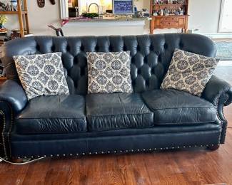 Drexel Heritage Blue Leather Sofa