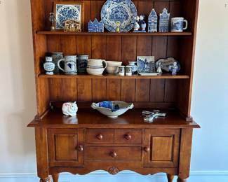Vintage Wood Hutch full of Pottery and Dutch Treasures