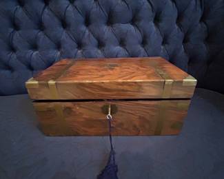 Antique Portable Writers Desk with Key, Ink Well and Pen (We can show you how to get to the secret compartments!)