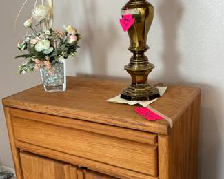Oak Cabinet, Brass Lamp