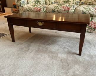 F10 - $300. Henkel-Harris Solid Wild Black Cherry Coffee Table. Measures 41.5" x 21" x 15.75" deep. 