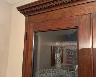 F8 - $950. Henkel-Harris China Cabinet. Moves in 2 pieces. Measures 5' wide x 17" deep x 79" tall. Base is 37". Top is 42". 