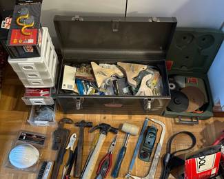 F51 - $50. Tool LOT. Craftman Metal Toolbox with assorted basic hand tools. 