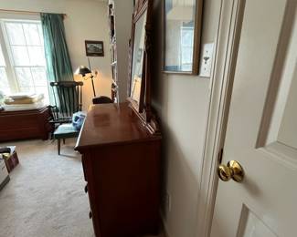 F86 - $95. Vintage Wooden Dresser. Measures 42" wide x 19" deep x 32.75" tall (no mirror) 69" tall with mirror. 