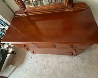 F86 - $95. Vintage Wooden Dresser. Measures 42" wide x 19" deep x 32.75" tall (no mirror) 69" tall with mirror. 