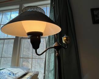 F85 - $60. Tole Painted Adjustable Floor Lamp. 56" tall. Metal with a metal shade. 