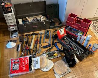 F51 - $50. Tool LOT. Craftman Metal Toolbox with assorted basic hand tools. 