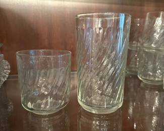 F47 - $20. 8 Tumblers 3.5" tall. 8 Water Glasses 5.75" tall. 