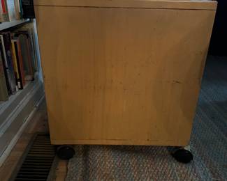 F57 - $550. Standard Wood Products. Small 12 Drawer Card Catalog on wheels. Measures 20.5" wide x 17.5" deep x 20" tall. Was used as a side table so the top has some water rings. (Missing 2 Pulls to hold the cards in place. We have 10 of 12)
