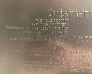 F23 - $50. Cuisinart Toaster Oven / Air Fryer. Model CTOA-122. Works!