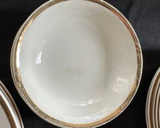 F43 - $10 White with Gold Trim. VERY worn and lots of crazed pieces. Would be great for under plants!