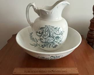 F83 - $40. Maddocks Lamberton Works Pitcher & Bowl Set. Royal Porcelain. Measures 15" across x 4.5" tall. Pitcher is 11.5" tall. 