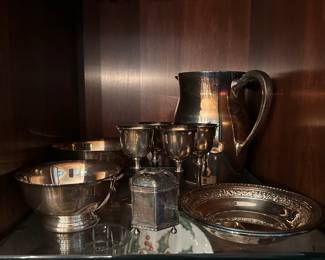 F44 - $20. Silverplate LOT. Pitcher, cups, bowls. All for $20!