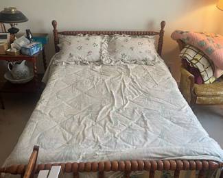 F69 - $100. Full Size Bed. Measures 57" wide x 82" long x 41" tall. Mattress & Box Spring are older but in good condition!