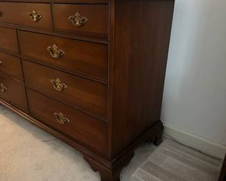 F11 - $275. National of Mt. Airy Solid Wood Dresser & Mirror. Very good vintage condition! Solid piece - all drawer slide easily. Measures 54" wide x 20" deep x 33.5" tall. Mirror is detachable and measures 41" wide x 33" tall. 
