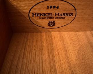 F8 - $950. Henkel-Harris China Cabinet. Moves in 2 pieces. Measures 5' wide x 17" deep x 79" tall. Base is 37". Top is 42". 