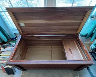 F70 - $60. Wooden Blanket Chest - cedar lined. Measures 46" x 22" deep  x 22" tall. 