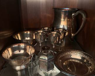 F44 - $20. Silverplate LOT. Pitcher, cups, bowls. All for $20!