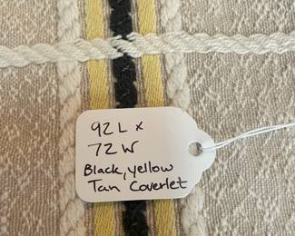 F97 - $50. Bates Bedspreads - Vintage Coverlet. Made in the USA. Dark Grey, Yellow & Tan. Measures 92" x 72".