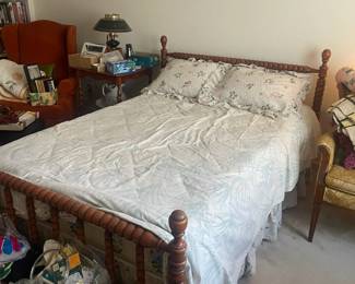 F69 - $100. Full Size Bed. Measures 57" wide x 82" long x 41" tall. Mattress & Box Spring are older but in good condition!