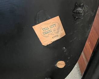 F84 - $60. Tell City Chairs Black Rocker. Tole Painted Black & gold. Measures 22" wide x 39" tall x 28.5" deep. 