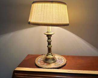 F4 - $25. Small Brass Desk Lamp. Measures 13.5" tall. 
