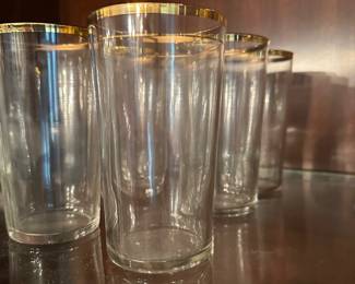 F46 - $5 for 6 Glasses. Wear on gold rim. Measures 4.75" tall. 