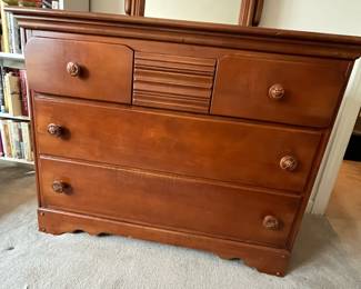 F86 - $95. Vintage Wooden Dresser. Measures 42" wide x 19" deep x 32.75" tall (no mirror) 69" tall with mirror. 