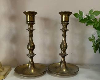 F5 - $30. Lot of Brass Candlesticks. 4 Carolina Brass the rest are unmarked. 