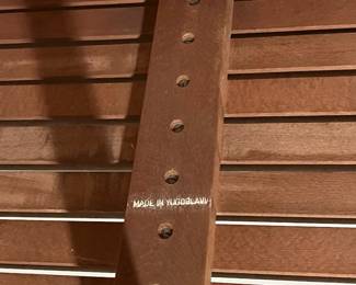 F63 - $300. Mid Century Slot Bench - Made in Yugoslavia. Measures 60" x 18" x 15.25" tall. Sturdy and in very good condition!