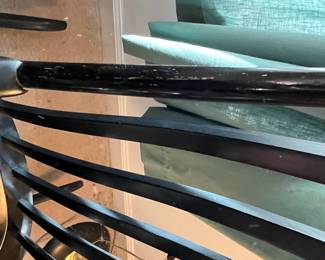 F84 - $60. Tell City Chairs Black Rocker. Tole Painted Black & gold. Measures 22" wide x 39" tall x 28.5" deep. 