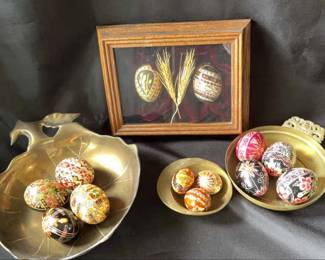 Brass Bowls And Handpainted Eggs