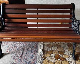 Outdoor Wooden Bench with Iron Frame