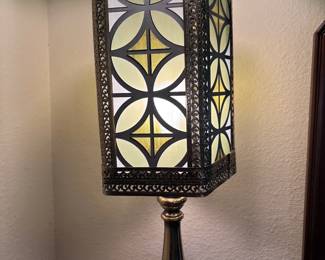 Brass Lamp With Metal And Glass Shade