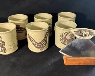 Clarence A Wells PNW Native American Motif Mugs