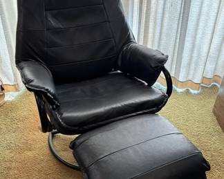 Vintage Faux Leather Swivel Chair and Ottoman