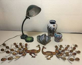 Peacock Art And Lamp With Ashtray