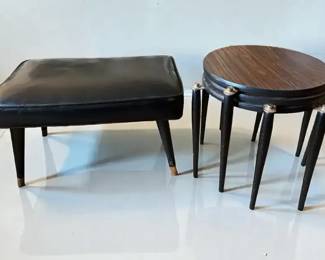 Mid Century Leather Foot Stool And Nesting Tables