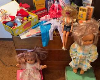 Vintage Toys and Wooden Toy Chest Barbie Tinkertoys and More