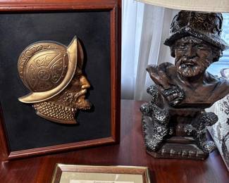 Don Ward Plaster Bust Lamp Conquistador Wall Plaque And Framed Art