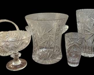 Vintage Crystal Pinwheel Star Vases Large Champagne Bucket And Candy Dishes