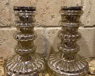 Pottery Barn Candle Holders - Vintage Silver Mercury Glass - Short