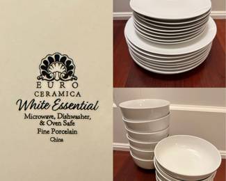 28 pc Euro Ceramica White Essential Porcelain Dinnerware 