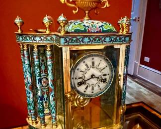 Antique Ten Pillar Cloisonné Clock With Chime
