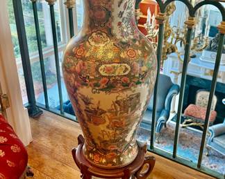 Pair Rose Medallion Floor Vases