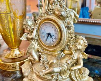 Antique French 19th C  gilt bronze clock