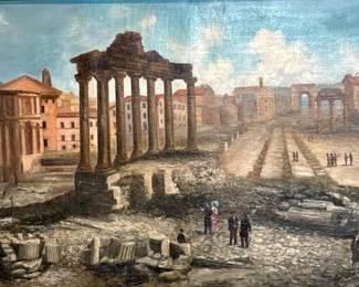 Circa 1890 large oil on canvas in original frame