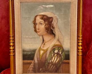 ANTIQUE 1911 COLORED MEZZOTINT F.G. STEVENSON PORTRAIT LUDOVICA TORNABUONI