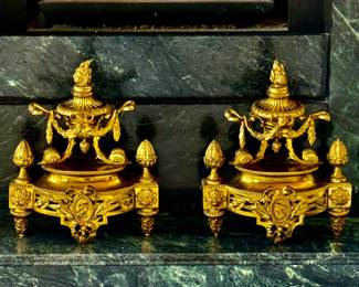 Pair Vintage solid Brass Chenets ornamental fireplace décor