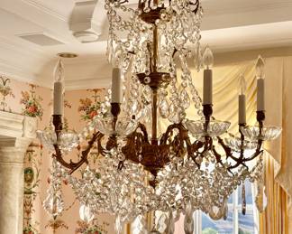 Antique gilt bronze and cut crystal chandelier